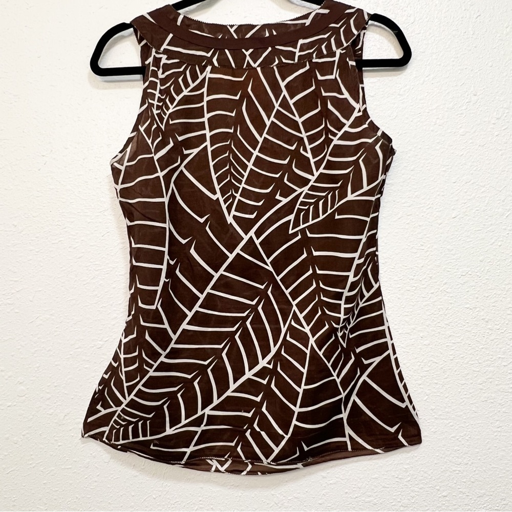 Tory Burch Brown Leaf Printed Sleeveless Blouse-sz 4